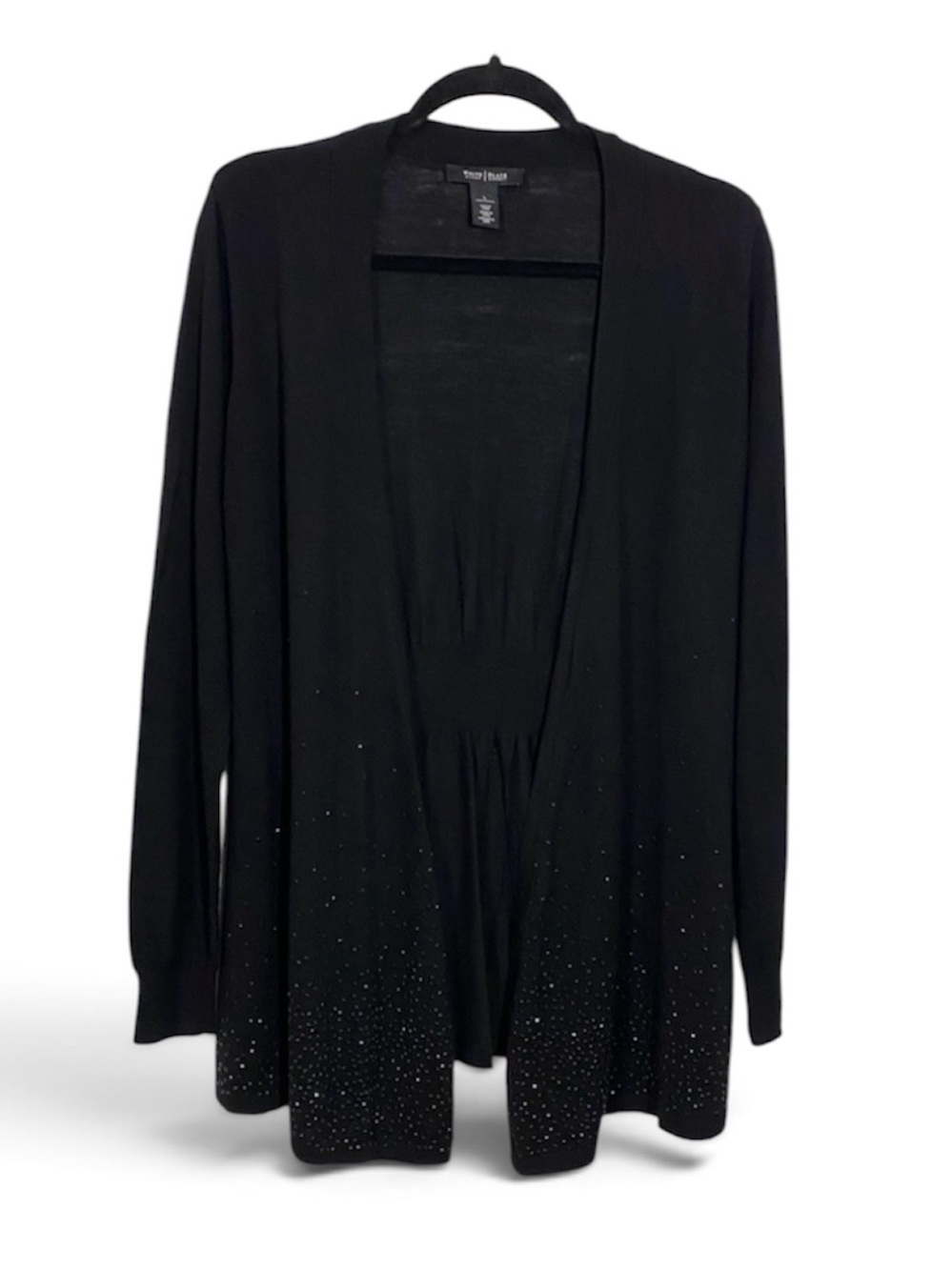 White House Black Market Black Open-Front Cardigan with Rhinestone Hem